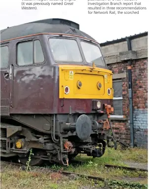  ?? TONY STREETER. ?? West Coast Railway 47500 stands in Carnforth yard on June 22. The ‘47/4’ has been out of traffic since it caught fire in Salford while tailing an empty coaching stock move from Ardwick.