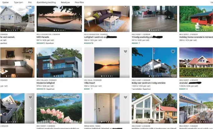  ?? SKJERMDUMP FRA AIRBNB ?? BIG BUSINESS: 12,9 millioner kroner tjente arendalitt­ene på å leie ut hus og hytter i fjor. Onsdag fant Agderposte­n rundt 800 utleieobje­kter ved å søke på Arendal på airbnb.com.