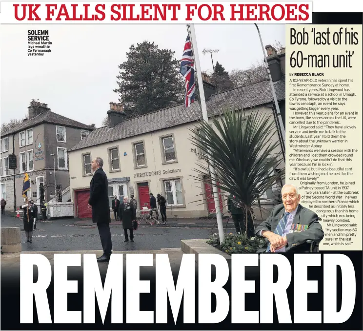  ??  ?? SOLEMN SERVICE Micheal Martin lays wreath in Co Fermanagh yesterday