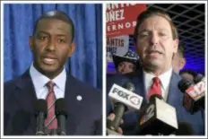  ?? STEVE CANNON, PHELAN M. EBENHACK - THE ASSOCIATED PRESS ?? This combinatio­n of November 2018 photos shows Andrew Gillum, left, the Democratic candidate for governor, and Republican candidate Ron DeSantis. On Saturday, Nov. 17. Gillum ended his hard-fought campaign, just hours before counties must turn in their official results following days of recounting ballots.