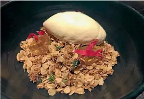  ?? JANAN JAY ?? A deconstruc­ted apple crumble with curd, spiced apple and an Anzac crumb.