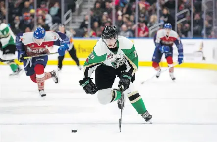  ?? CODIE MCLACHLAN ?? Suddenly, a lot of folks are talking about the shy sharpshoot­er from Calgary. Brett Leason of the Prince Albert Raiders has been on an offensive tear with points in 19 straight games, which is garnering interest from NHL scouts.