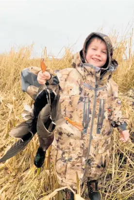  ?? Photo / Supplied ?? Te Puke’s Beau Bedford, 5, was all smiles, duck hunting with his dad Marc Bedford at the weekend.