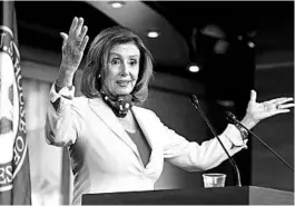  ?? CHIP SOMODEVILL­A/GETTY ?? House Speaker Nancy Pelosi speaks about additional virus aid Thursday in Washington.