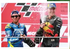  ??  ?? Dovi won, but celebratio­ns were big for Pol Espargaro, who got his and KTM’s first-ever MotoGP podium
