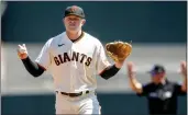  ?? KARL MONDON — BAY AREA NEWS GROUP ?? San Francisco Giants starting pitcher Logan Webb asks for a new ball while struggling against the Arizona Diamondbac­ks on Aug. 18, 2022, in San Francisco.