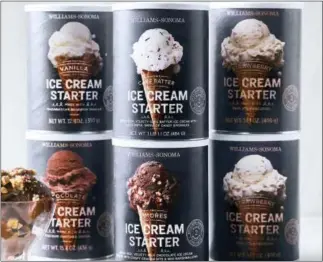  ?? WILLIAMS-SONOMA VIA AP ?? This undated photo provided by Williams-Sonoma shows their Ice Cream Starter mixes. Mix heavy cream and half and half into the ice cream starter mix, add any extra mix-ins, and freeze in your maker till ready. Each mix makes about a quart of premium...