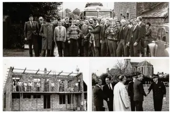  ??  ?? 1. et 2. Le départ des jeunes Allemands qui ont construit le foyer près du stade après la Seconde Guerre mondiale. 3. Le salut des officiels avant l’inaugurati­on en présence de Louis Terrenoire (collection privée de cartes postales).