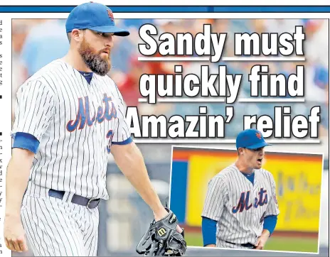  ?? N.Y. Post: Charles Wenzelberg, AP ?? LITTLE SUPPORT: Bobby Parnell, who allowed four runs and committed a throwing error, and Eric O’Flaherty (inset) provided the Mets with little relief during the Amazin’s 8-1 loss to the Pirates.