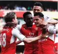  ??  ?? WITH A 2-0 victory over Manchester United yesterday, Arsenal maintained its slim hopes of a top-four finish in the Premier League.