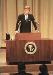 ??  ?? Without filter JFK addresses Americans via a live TV and radio broadcast, 1961. “Well, I always said that when we don’t have to go through you bastards, we can really get our story over,” he told a journalist