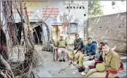  ??  ?? Heavy security was deployed at a Meerut temple where Hindu Mahasabha leaders planned to install the statue of Gandhi’s assassin Nathuram Godse on the 67th death anniversar­y of the father of the nation. The script on the wall reads: Immortal martyr...