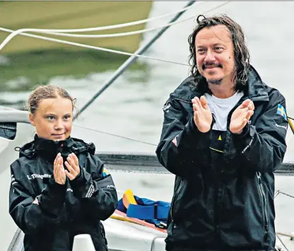  ??  ?? Daddy’s girl: Greta Thunberg with her father, and, below, talking to
Sir David Attenborou­gh for the Today programme; Malala Yousafzai with her father, bottom left