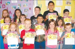  ?? COURTESY PHOTO ?? Southwest City School recently announced its Students of the Week for the week of April 27. Front row, left to right: Linden Wolff, Killian Hall, Addison Blake and Aiden Burton. Middle row: Emerson Ruddick, Mya Burton, Hasler Lopez and Ruby Sanchez....