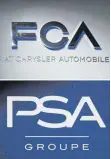  ?? FOTO: DPA ?? Logos von Fiat-Chrysler und PSA: Mit der Fusion entsteht der viertgrößt­e Autobauer der Welt.