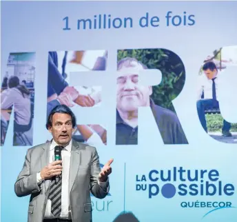  ?? PHOTO JOËL LEMAY, AGENCE QMI ?? Le président et chef de la direction de Québecor, Pierre Karl Péladeau, lors de la conférence de presse de la Fondation Autiste & majeur qui se déroulait hier.