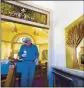  ?? CHRISTIAN MURDOCK — THE ASSOCIATED PRESS ?? Temple president Michael Atlas-Acuna walks past a memorial inside the historic Temple Emanuel on Nov. 5, 2019 in Pueblo, Colo., for the victims of the 2018 Aytz Chaim Synagogue shooting in Pittsburg, Pa.