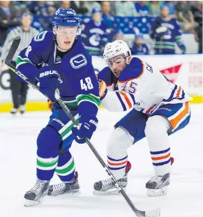  ?? RICHARD LAM ?? Olli Juolevi may never be a star in the NHL but will almost certainly be a solid two-way defender for the Canucks.