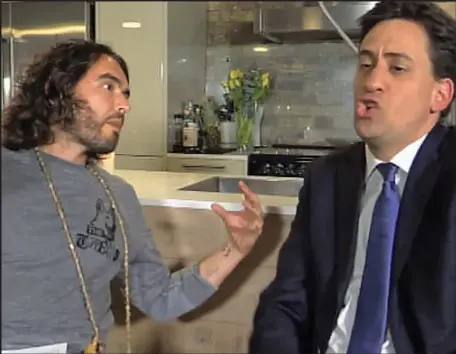  ??  ?? Video nasty: Comedian Russell Brand interviews Ed Miliband for his YouTube channel