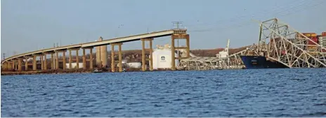  ?? Reuters ?? Catastroph­e:
A view of the Dali cargo vessel which crashed into the Francis Scott Key Bridge causing it to collapse in Baltimore on Tuesday. /