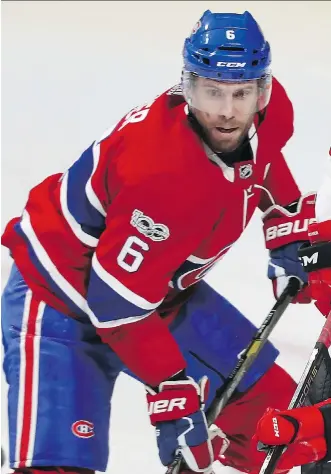  ?? PIERRE OBENDRAUF/FILES ?? With the news that Canadiens defenceman Shea Weber will be out until at least December following knee surgery, now is the perfect time for the organizati­on to trade their veterans for more prospects and draft picks and enter a rebuild that focuses on...