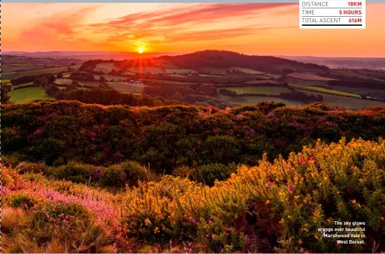  ?? ?? The sky glows orange over beautiful Marshwood Vale in West Dorset.