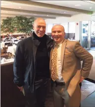  ?? Contribute­d photo ?? Greenwich resident and former NHL star Mark Messier with Tony Capasso at Tony’s at the JHouse in Riverside.