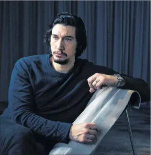  ?? AP PHOTO ?? This Dec. 14, 2016 file photo shows actor Adam Driver posing for a portrait in New York. Driver, 34, reprises his role as the conflicted Kylo Ren in “Star Wars: The Last Jedi” which will be out Friday.