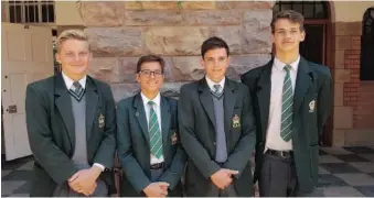  ??  ?? Joshua Zietsman, Tiago Correira, Trent Dickson and Rhys Pienaar (absent: Bryce Bolton), who were selected for the Eastern Gauteng Aquatics U15 water polo team.Shining at the Tambo Games