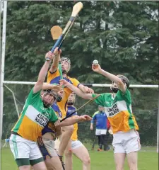  ??  ?? Cian Fitzhenry (Duffry Rovers) grabs the dropping ball.