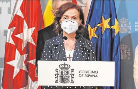  ?? EFE ?? La vicepresid­enta Carmen Calvo, ayer en la toma de posesión de la delegada del Gobierno en Madrid