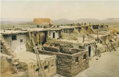  ??  ?? Mesa Encantado From Pueblo Acoma, 1899, by William Henry Jackson; Neg. No. 022802 Opposite page, Aerial View, Acoma Pueblo, 1957; Neg. No. 058320