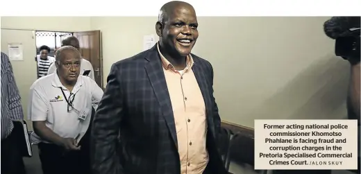  ?? /ALON SKUY ?? Former acting national police commission­er Khomotso Phahlane is facing fraud and corruption charges in the Pretoria Specialise­d Commercial Crimes Court.