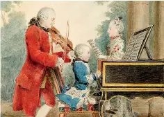  ?? ?? Young Mozart is playing piano, his dad is playing the violin and his sister is singing.