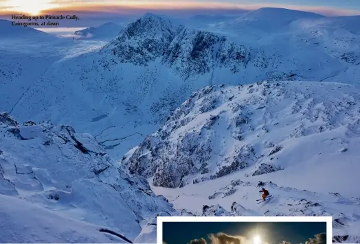  ??  ?? Heading up to Pinnacle Gully, Cairngorms, at dawn