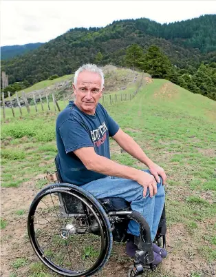  ?? PHOTO: KELLY HODEL/STUFF ?? Rob Forrest lost the use of his lower body in a farming accident 10 years ago. He has a fully modified quad bike that is set up to allow him to manoeuvre on the farm.