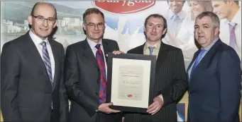  ?? Photo O’Gorman Photograph­y ?? Pictured at the Dairygold Milk Quality Awards were James Lynch, Chairman, Jens Bleiel, CEO Food Health Ireland, Mark Leader, Oakwood Farm, Rathcoole, Mallow (Mallow Region Winner & second place overall) & Jim Woulfe, Chief Executive, Dairygold.