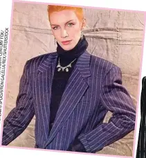  ?? ?? Sweet dreams are made of this: Pop icon Annie Lennox in pinstripes in the 1980s and, right, Alexander McQueen Autumn/Winter ’23 in Paris on Saturday