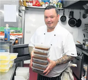  ??  ?? Food for thought
Chef Lee Brannigan served up mince‘n’tatties for 70 home diners