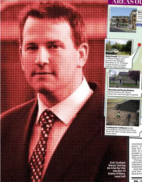  ??  ?? Evil: Graham Dwyer during his trial for the murder of Elaine O’Hara, inset left