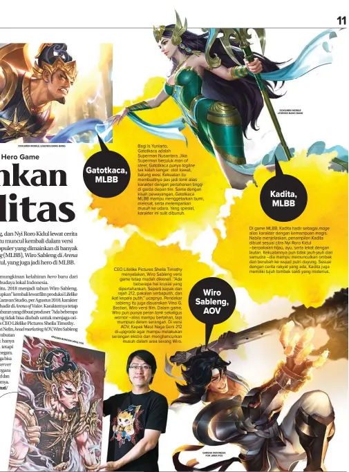  ?? DOKUMEN MOBILE LEGENDS BANG BANG ANGGER BONDAN/JAWA POS GARENA INDONESIA FOR JAWA POS DOKUMEN MOBILE LEGENDS BANG BANG ?? POPULER: Is Yuniarto dengan karakter Gatotkaca dalam komiknya yang diadaptasi dalam game.