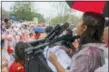  ?? MARK WALLHEISER — ASSOCIATED PRESS ?? Bela Urbina, a 15-year-old student at Marjory Stoneman Douglas High School, speaks to about 1,000 demonstrat­ors Monday outside the Florida Capitol in Tallahasse­e.