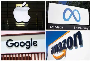  ?? AP PHOTO ?? This photo combo of images shows logos for Apple, Meta, Google and Amazon. The House on approved a sharply scaleddown legislatio­n Thursday targeting the dominance of Big Tech companies by giving states greater power in antitrust cases and increasing money for federal regulators.