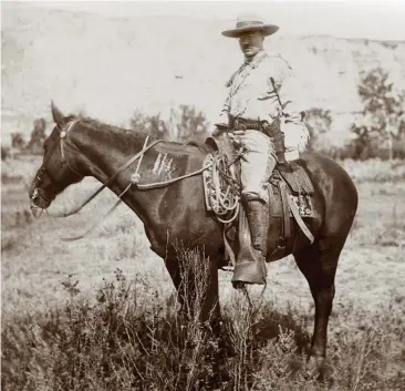  ??  ?? COWBOY: Roosevelt, aboard Manitou, takes a break from working cattle in North Dakota.