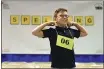  ?? CHRIS RILEY — TIMES-HERALD ?? Jackson Ady from Kairos Public Schools celebrates after spelling the word “flout” to win the Solano County Spelling Bee in Vallejo on Tuesday.