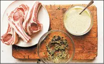  ??  ?? An herb paste acts as a garlicky marinade for the lamb along with a ranch dressing for the salad.