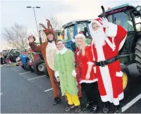  ?? PICS: ANDY CARPENTER ?? FESTIVE FUN: Clockwise from top left, Keith and Connie Richmond, aged five; the Brown family before setting off on the charity rally; Scott Wood, Rob Thurgood and Katie Robinson and the parade through Lutterwort­h