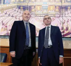  ?? Ansa ?? Il presidente della Fieg, Andrea Riffeser Monti, e il segretario generale della Fnsi, Raffaele Lorusso