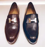  ??  ?? Hermès men’s loafers with H buckle