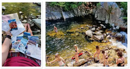  ??  ?? WITH LOVE FROM VERMONT (top left). At Camp Betsey Cox, the old practice of writing letters with pen and paper is still alive.
SPLASH! (top right) Falls of Lana in the Moosalamoo Nature Reserve is the perfect place for an afternoon dip.